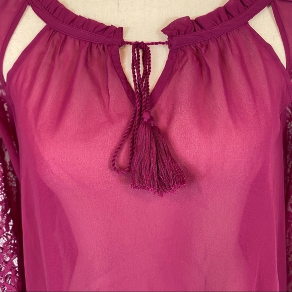 Jessica Simpson Sheer Purple Lace Blouse - Picture 2 of 11